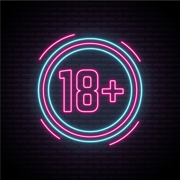 Número 18+ em estilo neon