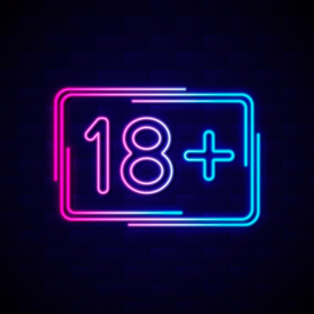 Número 18+ em estilo neon