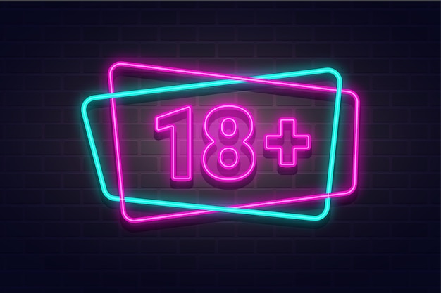 Número 18+ em estilo neon