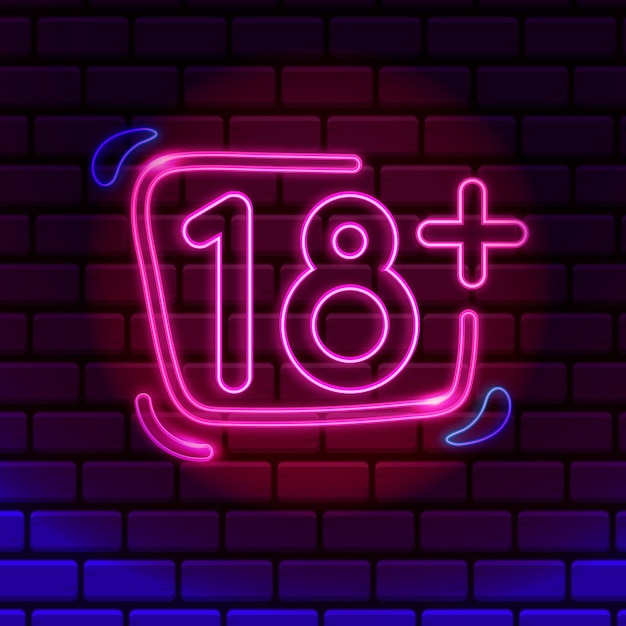 Número 18+ em estilo neon