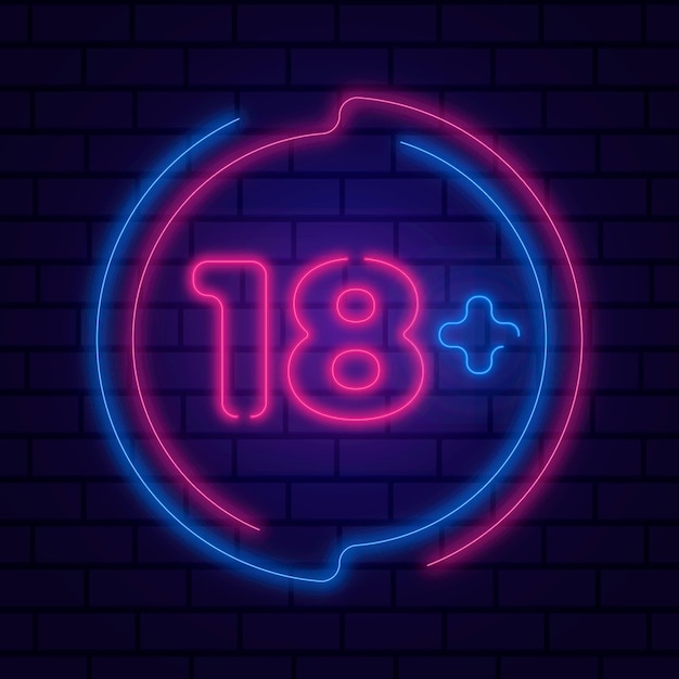 Número 18+ em neon