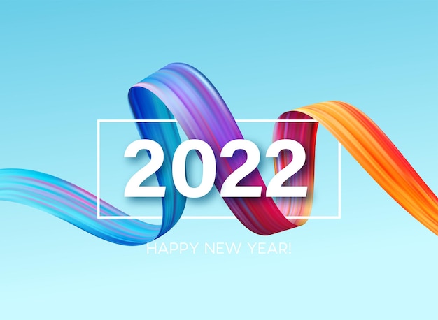 Número do cabeçalho do calendário 2022 em fundo de traçados de pincel de cor abstrata colorida. feliz ano novo fundo colorido de 2022. ilustração vetorial eps10