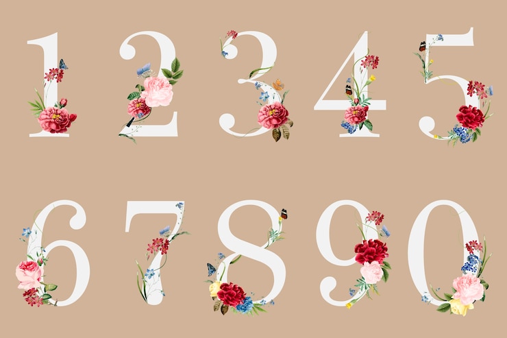 Vetor grátis números botânicos com ilustração de flores tropicais