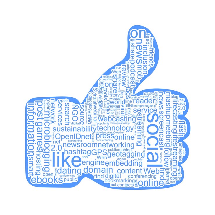 Vetor grátis nuvem de tags sociais no polegar levantado