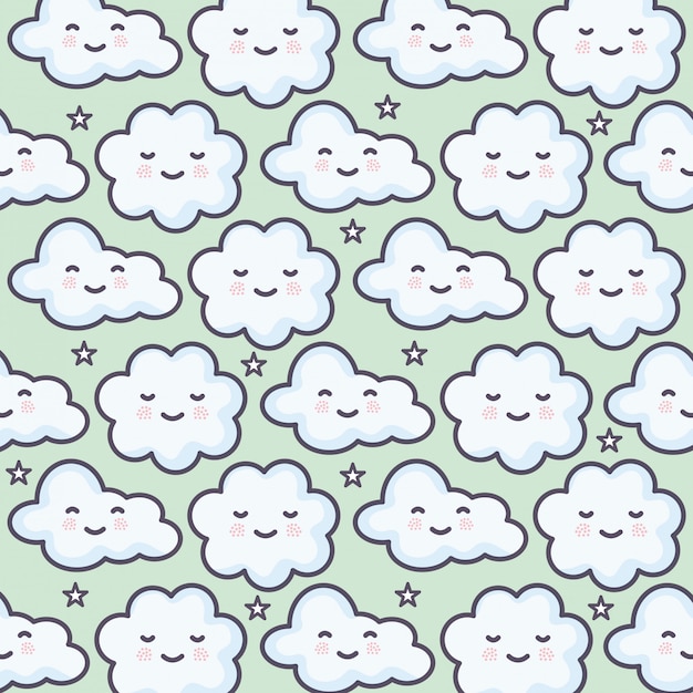 Nuvens céu clima kawaii personagens padrão