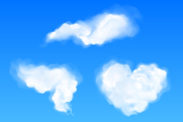 Nuvens realistas de coração e formas abstratas