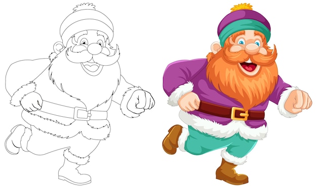 Vetor grátis o alegre papai noel antes e depois de pintar