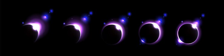 Vetor grátis o brilho da luz do eclipse solar no espaço roxo na galáxia