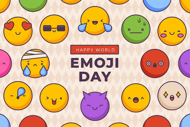 Vetor grátis o design plano comemora o fundo do dia mundial do emoji