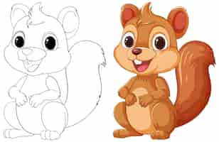 Vetor grátis o esquilo alegre antes e depois da coloração