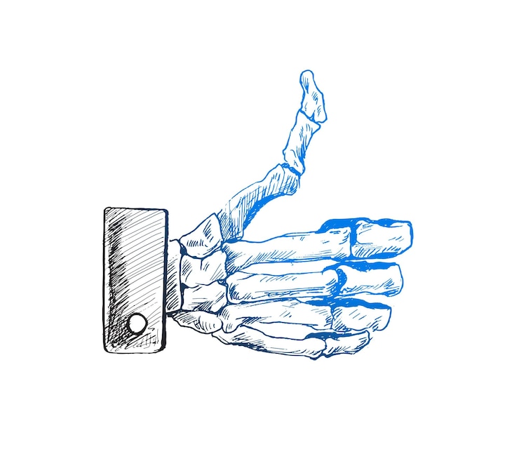 Vetor grátis o gesto com a mão do crânio bate como uma ilustração de esboço de camiseta