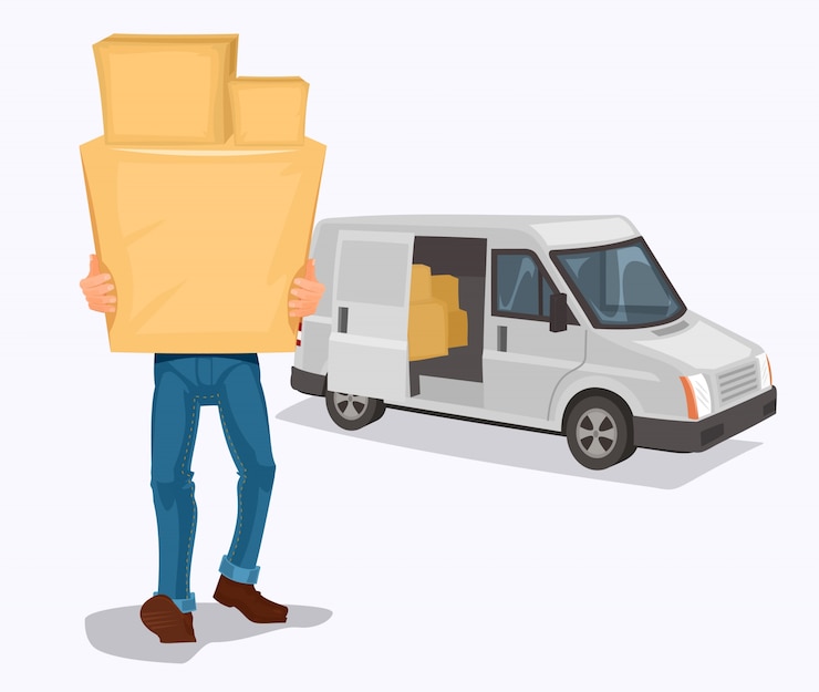 Vetor grátis o homem carrega uma caixa de papelão