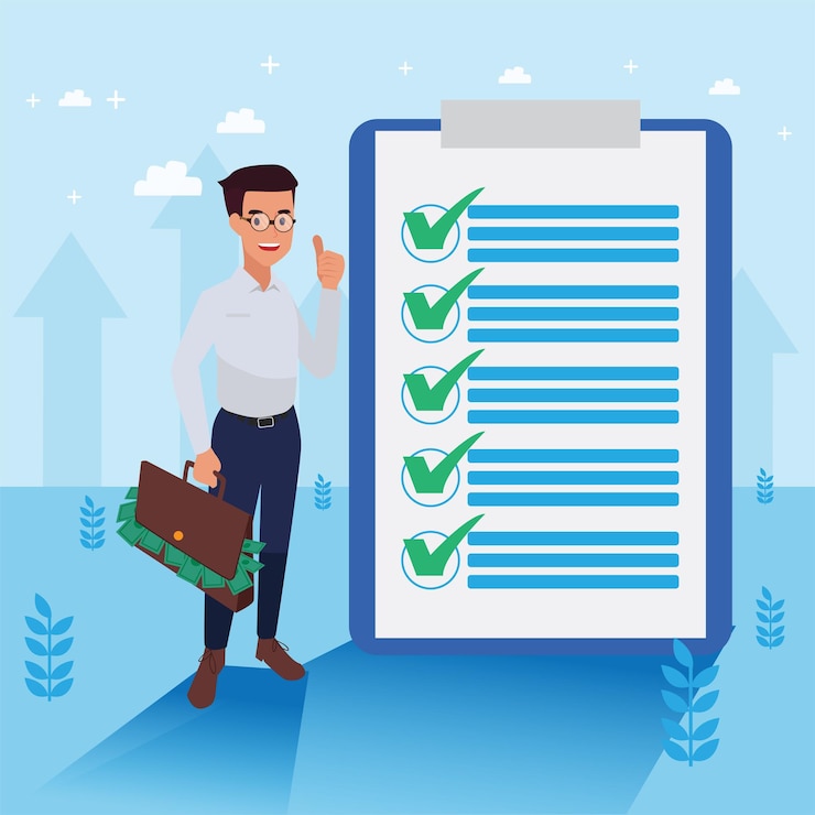 Vetor grátis o homem corporativo feliz fez seu trabalho como visão e missão e comemoração, sucesso de liderança e conceito de progresso de carreira, ilustração plana
