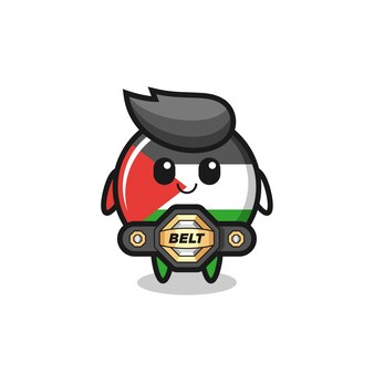 O mascote do emblema lutador de mma da bandeira da palestina com um cinto