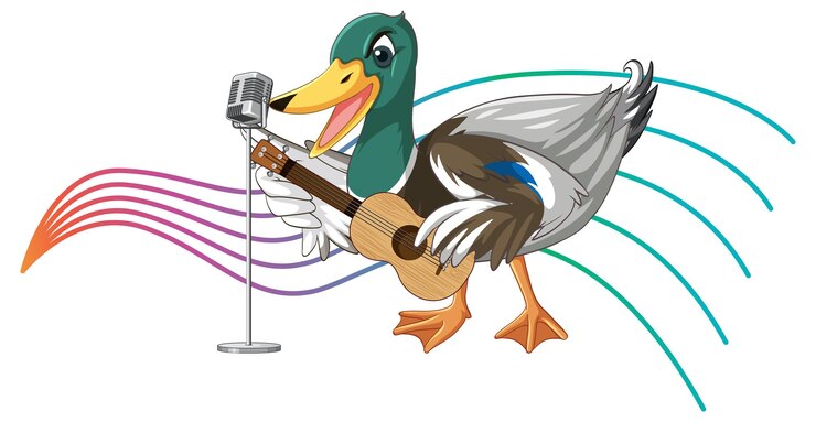 Vetor grátis o pato toca guitarra ukulele com nota musical