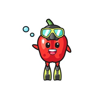 O personagem de desenho animado de mergulhador de pimentão vermelho