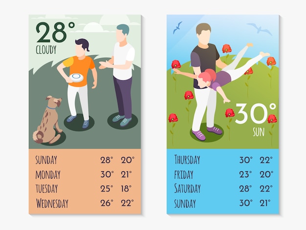 O tempo juntos, composição isométrica do aplicativo de tempo definida com amigos passa tempo e temperatura na ilustração do aplicativo