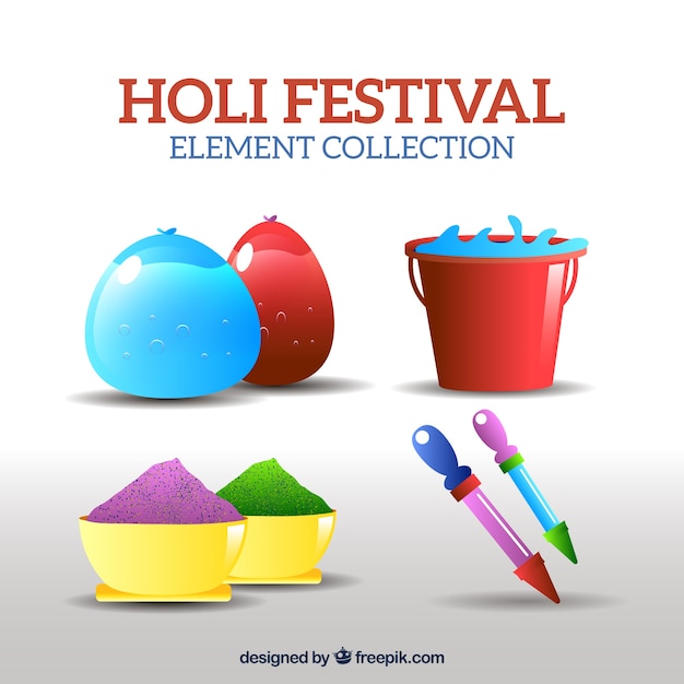 Objetos coloridos em estilo realista para o festival de holi