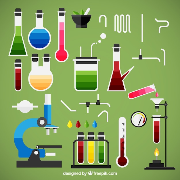 Objetos química em design plano