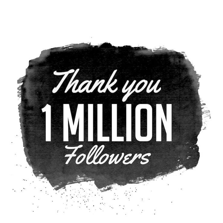 Vetor grátis obrigado 1 milhão de seguidores de design vetorial com aquarela preta