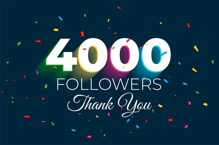 Vetor grátis obrigado mídia social 4k seguidores e assinantes modelo com confeti colorido