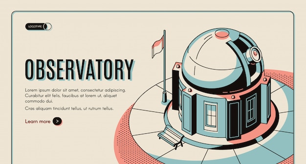 Vetor grátis observatório astronômico, instituição científica, atração turística