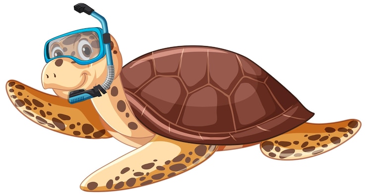 Vetor grátis óculos de mergulho de personagem de desenho animado de tartaruga fofa