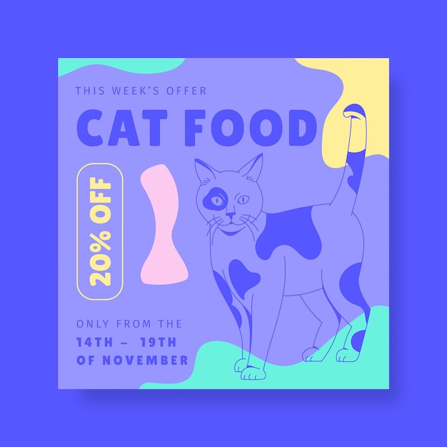 Oferta de comida de gato colorida para pet shop post no facebook