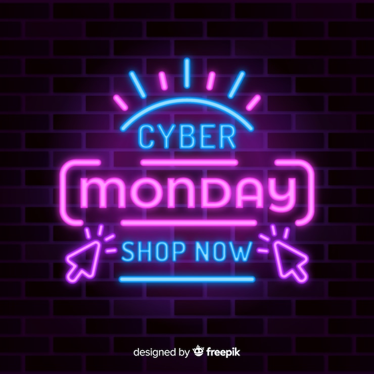 Vetor grátis oferta especial em luzes de neon para cyber segunda-feira