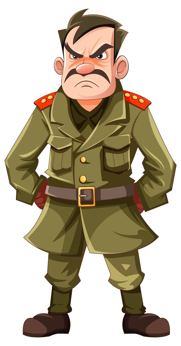 Vetor grátis oficial militar sério com expressão mal-humorada