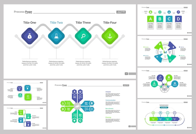 Vetor grátis oito gráficos de marketing conjunto de modelos de slides