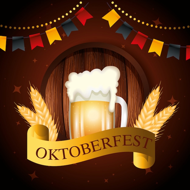 Oktoberfest com jar cerveja e fita ilustração