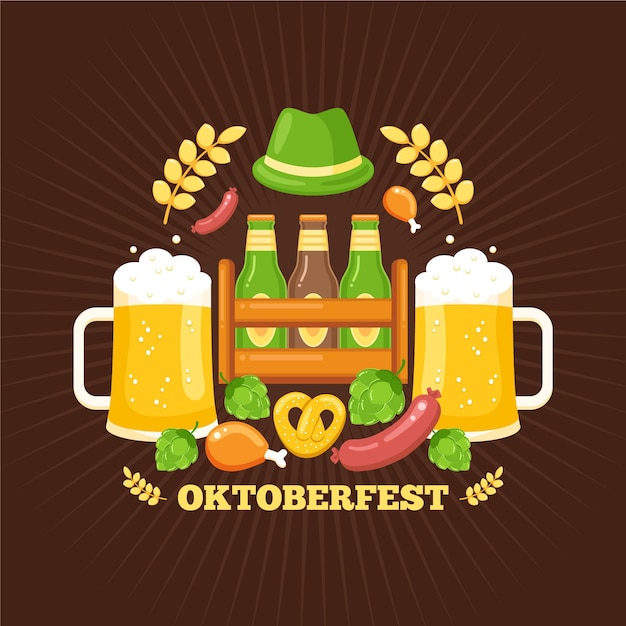 Vetor grátis oktoberfest com pintas e chapéu