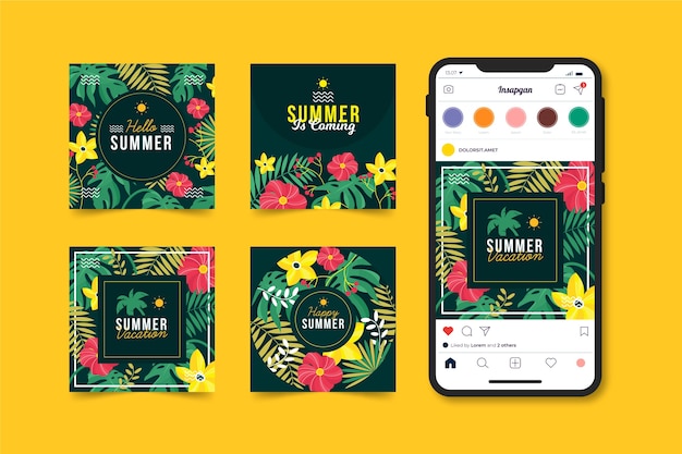 Vetor grátis olá coleção de postagens do instagram de verão