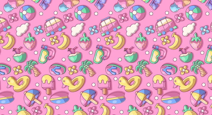 Vetor grátis olá coleção de verão ilustração em vetor de símbolos de verão doodle engraçado colorido, como flamingo sorvete palmeira óculos de sol cacto prancha de surf abacaxi e melancia