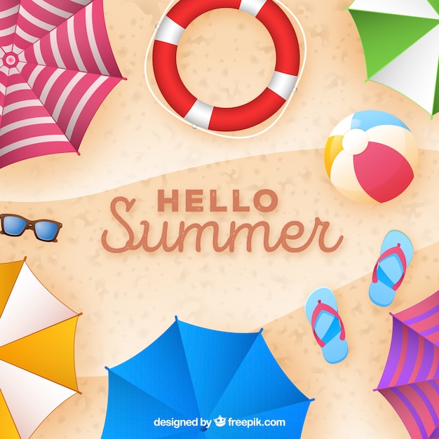 Vetor grátis olá fundo de verão com guarda-chuvas coloridos em estilo realista