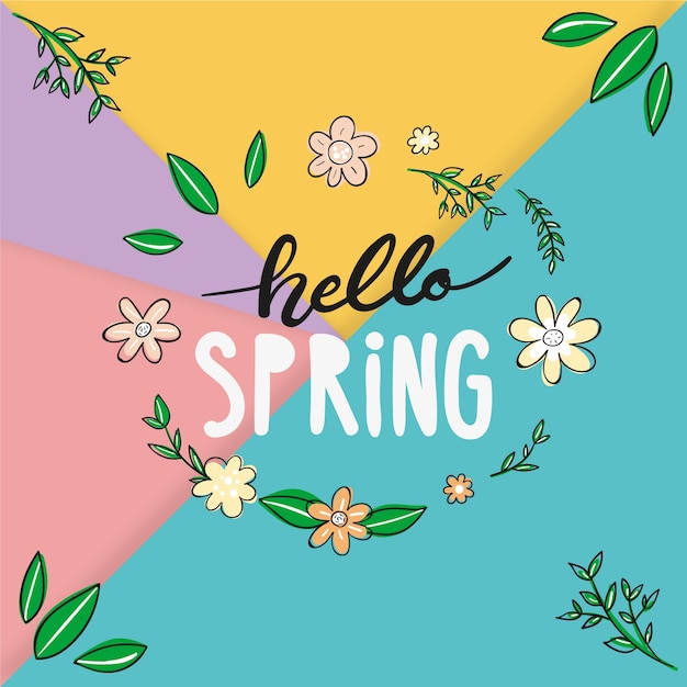 Vetor grátis olá letras de primavera com decoração colorida