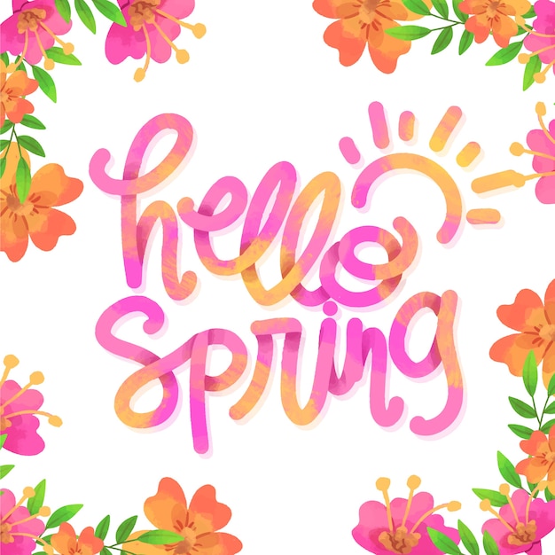 Olá letras de primavera com decoração colorida