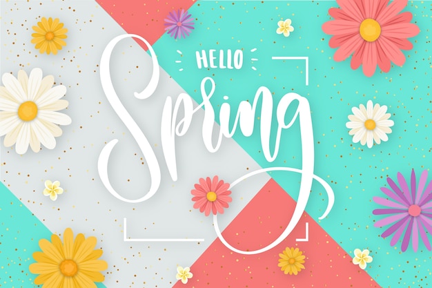 Vetor grátis olá letras de primavera com o conceito de decoração