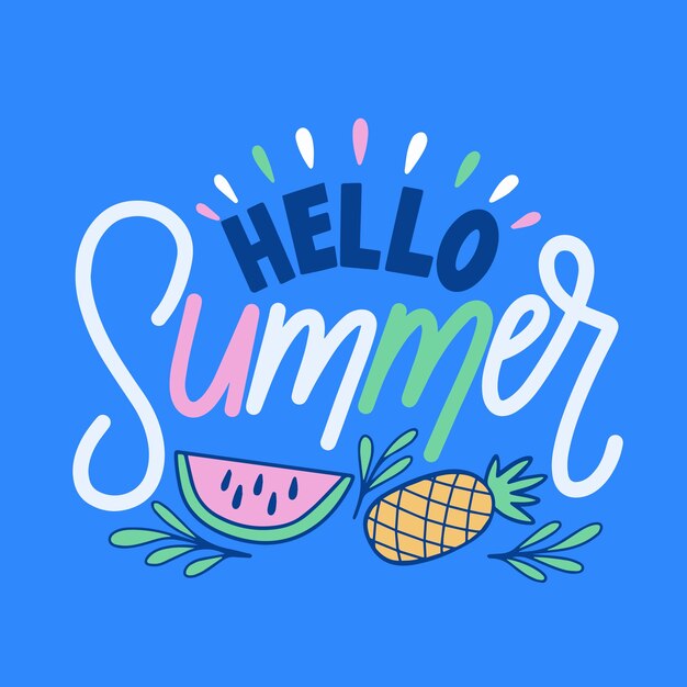 Olá letras de verão com ilustrações