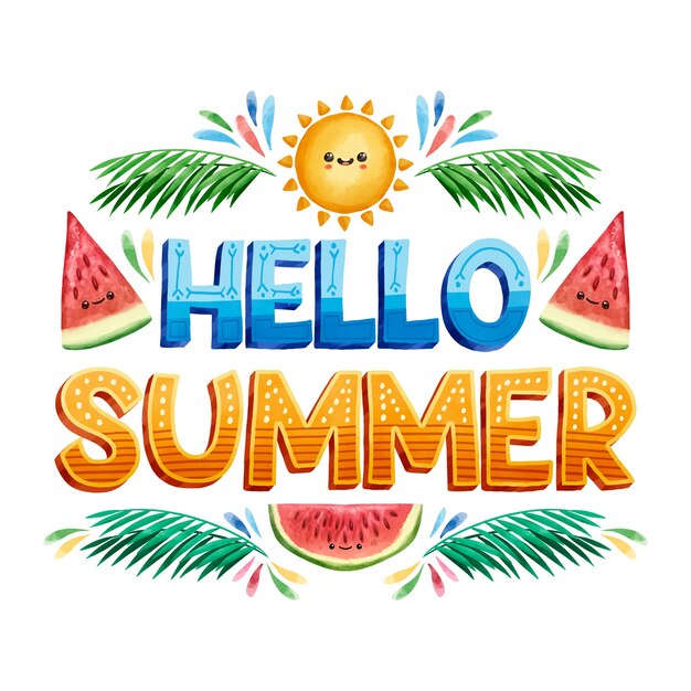 Olá letras de verão e fatias de melancia