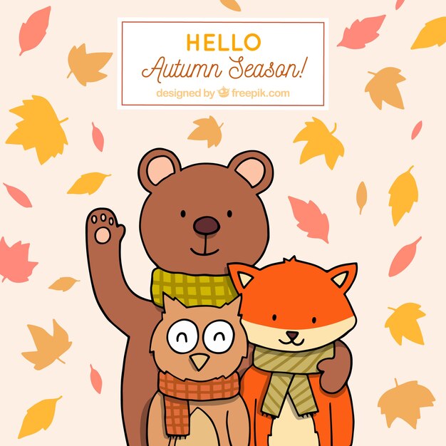Olá outono fundo com animais adoráveis