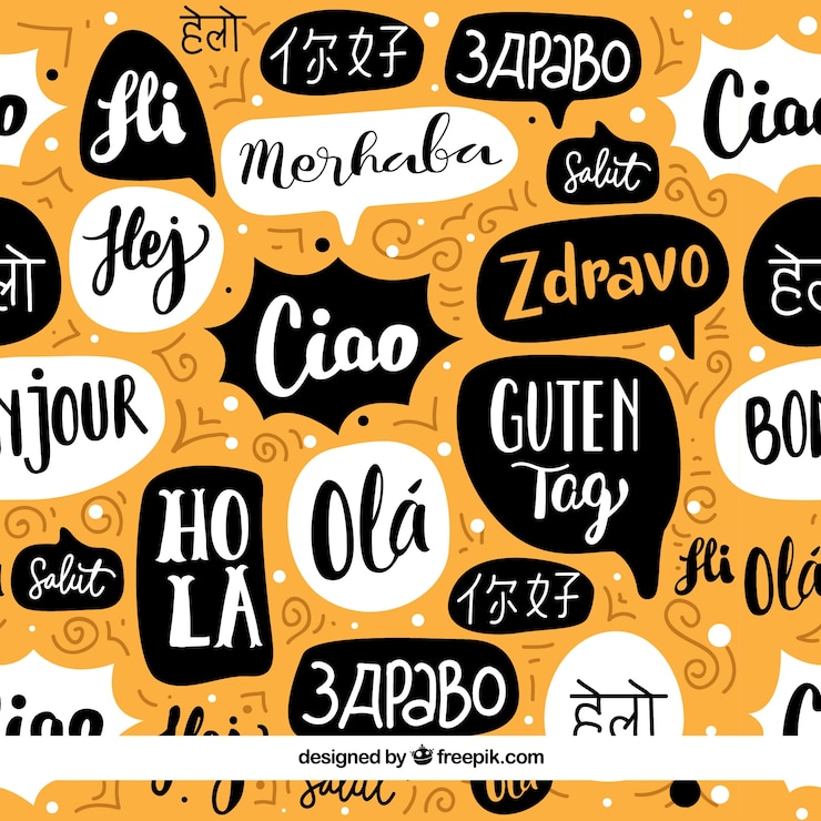 Vetor grátis olá, padrão de palavras em idiomas diferentes