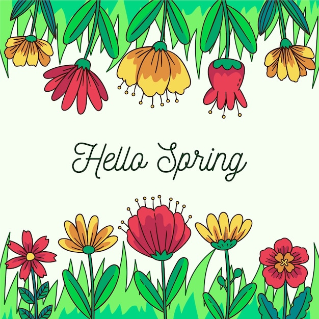 Olá primavera floral banner Vetor grátis