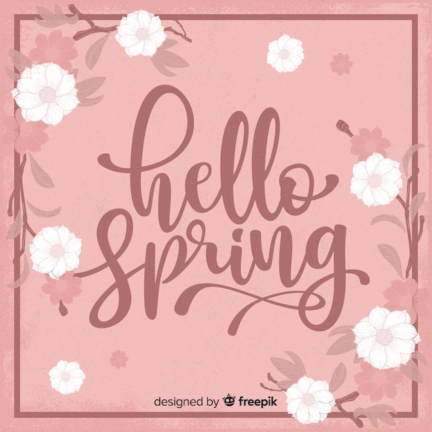 Olá primavera lettering fundo