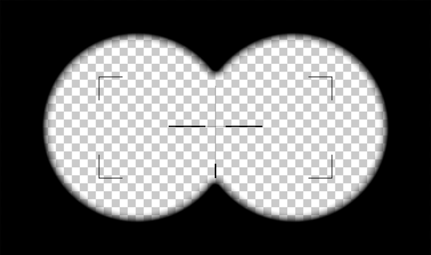 Vetor grátis olhando no periscópio ou binóculos no alvo em fundo preto vista de visão da ilustração vetorial de vigia símbolo de zoom de mira óptica visor óptico em ação em fundo transparente