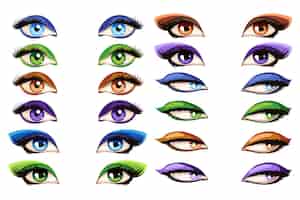 Vetor grátis olhos femininos. ilustração do conjunto de olhos para maquiagem mascara glamour