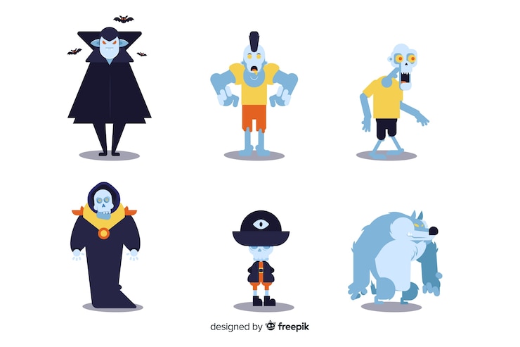 Vetor grátis ollection de personagem de halloween em design plano