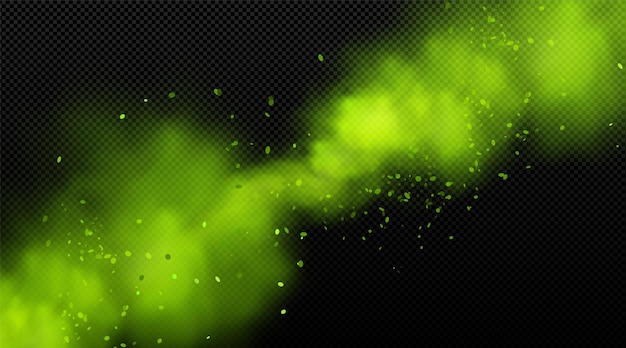 Vetor grátis onda de nuvem de fumaça tóxica verde realista com luz vetor isolado químico dinâmico smog curva linha conceito gráfico abstrato voando aquarela spray textura ambiente com poeira e partículas