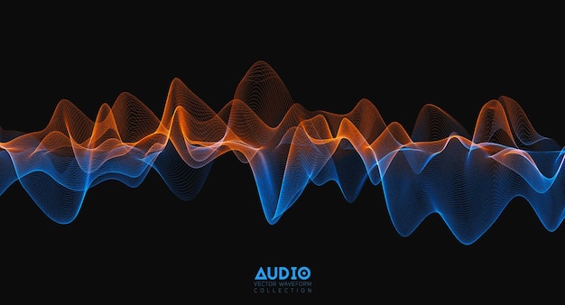 Onda sonora de áudio 3d. oscilação de pulso de música colorida. padrão de impulso brilhante.